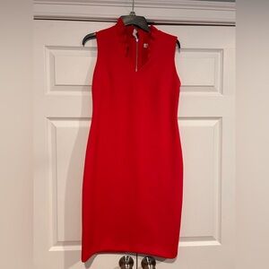 Calvin Klein Vibrant Magenta Ruffle Neck Collar Dress